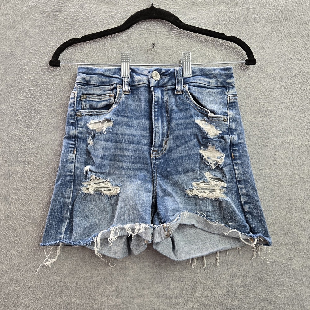 American Eagle Outfitters Women Shorts 4 Blue Denim Curvy Hi Rise Shortie